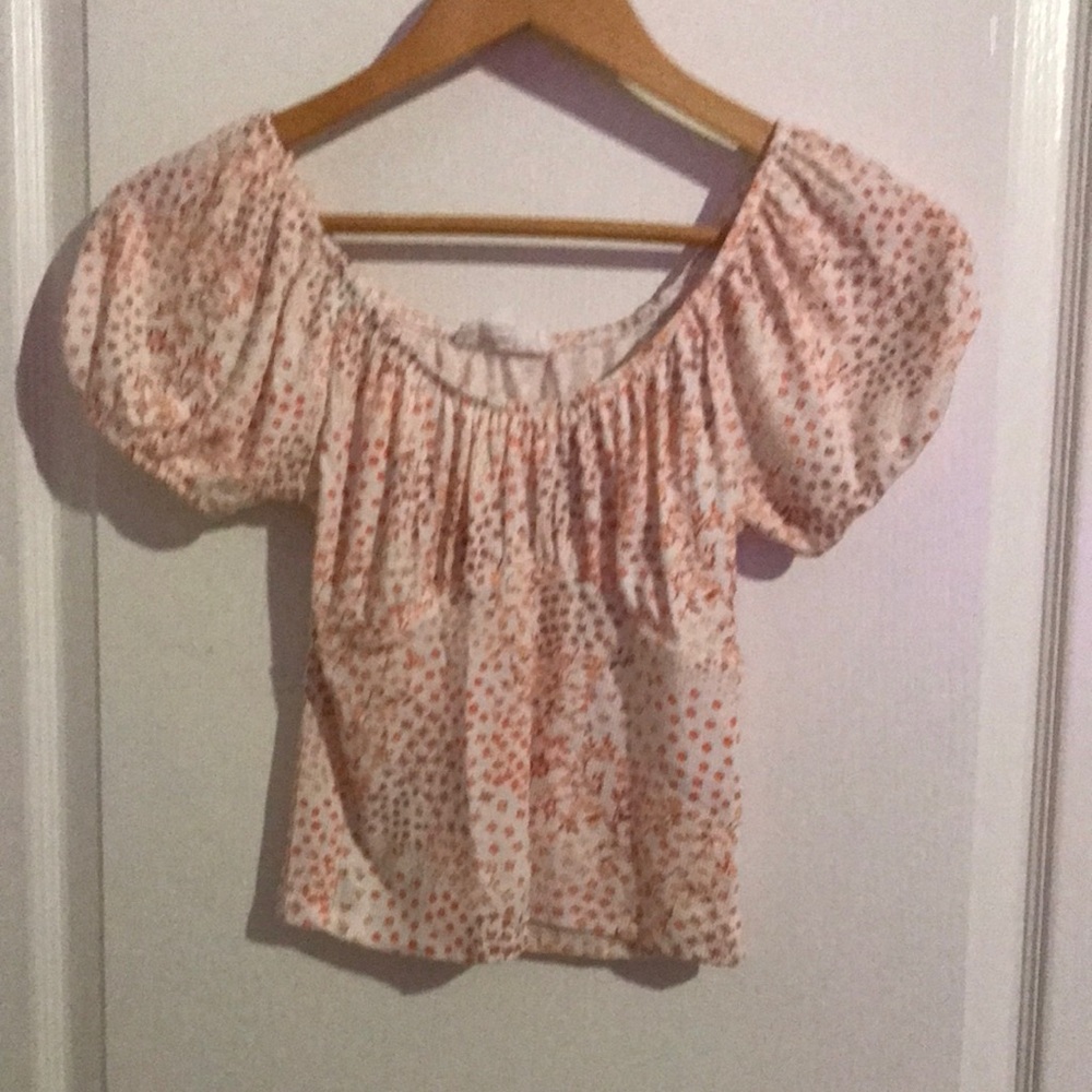 Pink Rose Peach and Cream Off-Shoulder Peasant Blouse